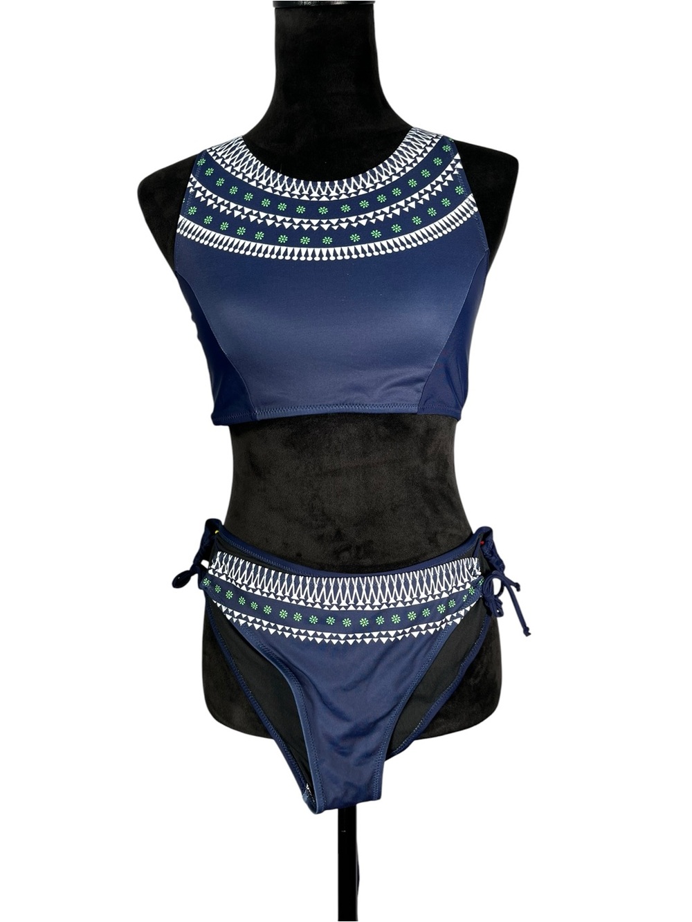 Cupshe Navy Corset Bikini Print High-Neck Two-Piece Swimsuit Bathing Suit Large